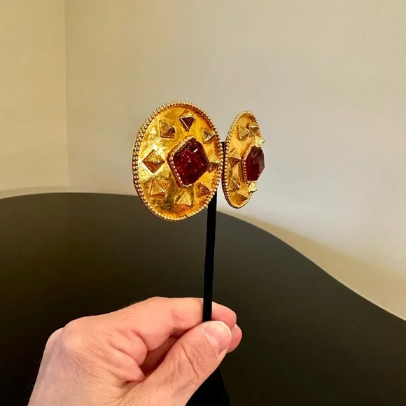 DOMINIQUE AURIENTIS PARIS 80’S VINTAGE RETRO RUNWAY RARE GLAM GRIPOIX EARRINGS - Picture 14 of 17